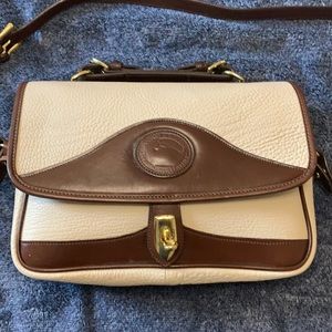 Vintage Dooney and Bourke Gold Brass Brown White Messenger Crossbody